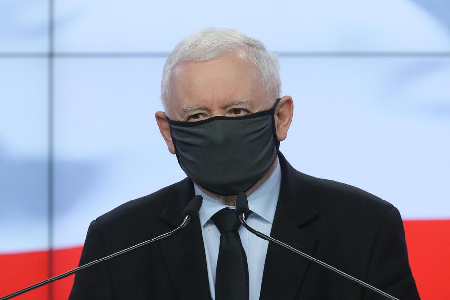 Leader of the Polish Law and Justice rulling party Jaroslaw Kaczynski press conference