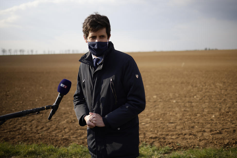 French Minister of Agriculture Julien Denormandie visit a farm