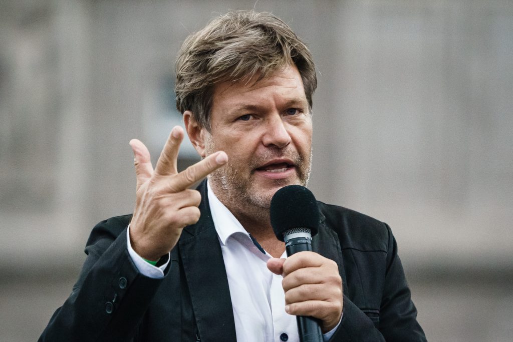 Green party top candidate Annalena Baerbock campaigns with co-chair Robert Habeck in Leipzig