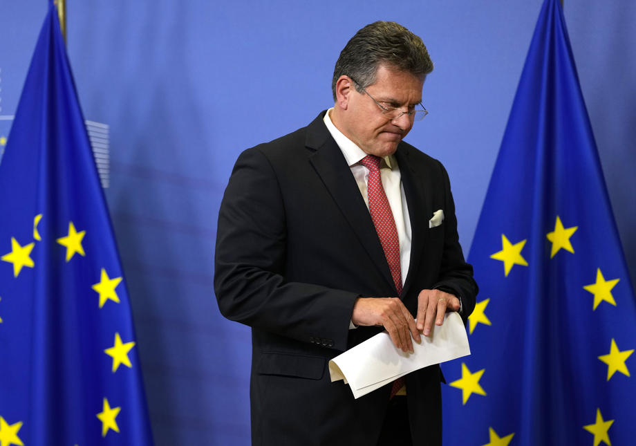 Maros Sefcovic, European Commissioner for Inter-institutional Relations and Foresight, press conference in Brussels