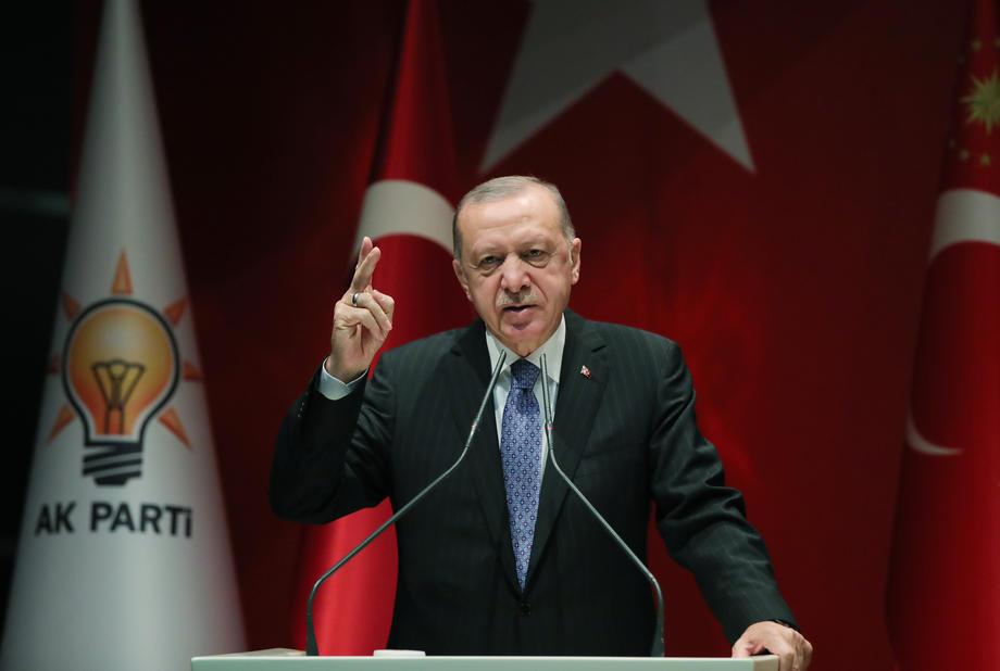 Turkish President Recep Tayyip Erdogan addresses members of ruling Justice and Development Party (AKP)
