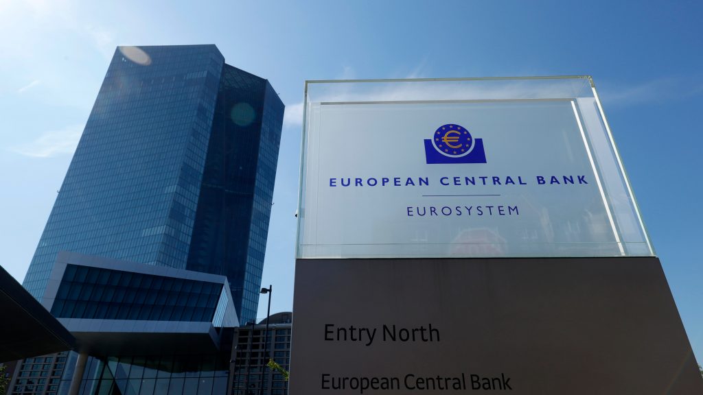 epa08545490 A general view of a sign in front of the building of the European Central Bank (ECB) in Frankfurt am Main, Germany, 14 July 2020.  EPA-EFE/RONALD WITTEK