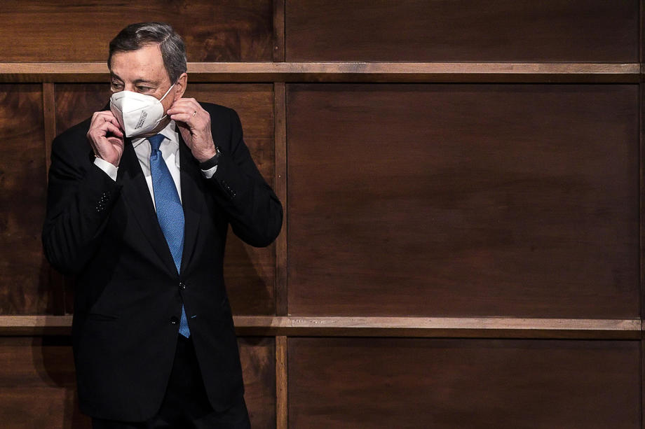 Italian Prime Minister Mario Draghi attends an event on sustainable transition
