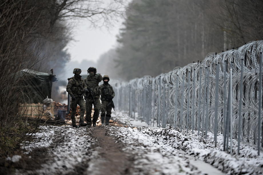 Polish soldiers patrol border area following migrants crossing attempt from Belarus