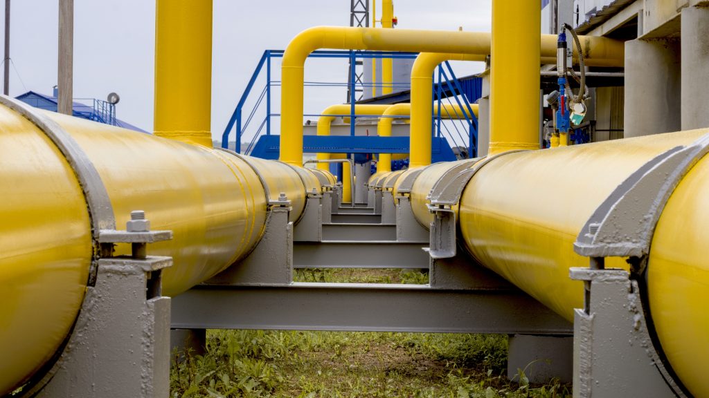 The,Gas,Pipeline,Is,Yellow,With,Additional,Equipment,,Pipes,And