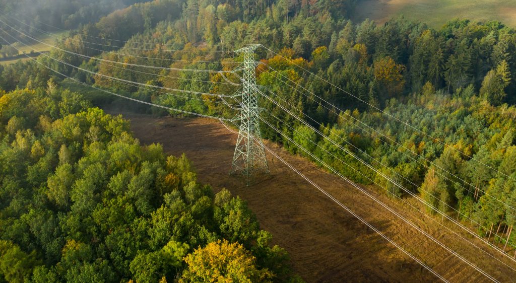 Aerial,View,Of,The,High,Voltage,Power,Lines,And,High