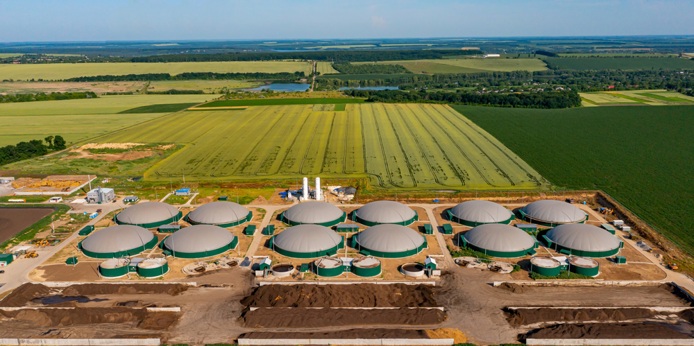 Green,Biogas,Plant,Storage,Tanks.,Aerial,View,Over,Biogas,Plant
