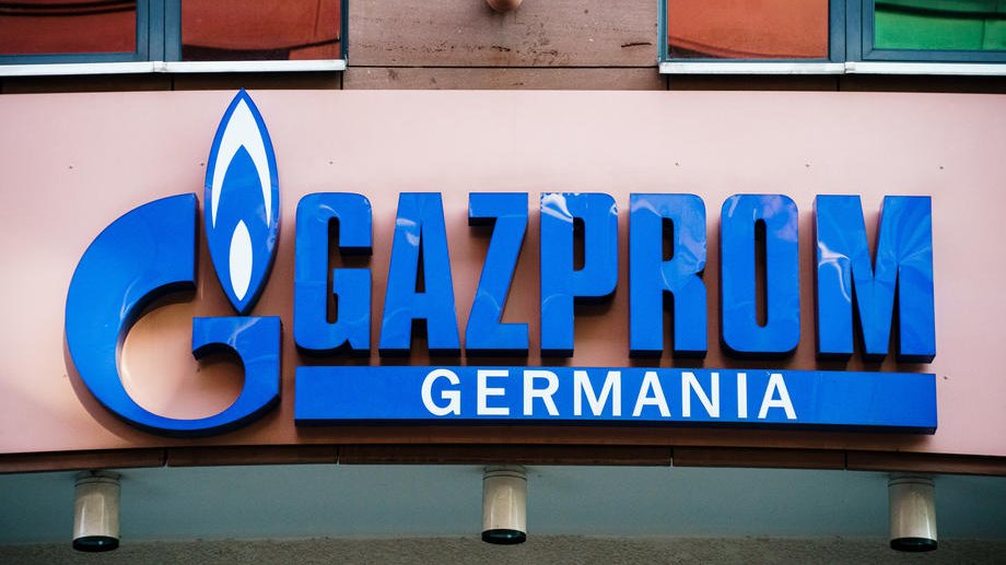 epa09794144 The Logo of Gasprom pictured at the Germany headquarters in Berlin, Germany, 01 March 2022. Since the early morning hours of 24 February 2022, the territory of Ukraine is under attack of Russia. Russian troops entered Ukraine on 24 February prompting the country’s president to declare martial law and triggering a series of announcements by Western countries to impose severe economic sanctions on Russia. Gazprom is a Russian energy company. The Russian state possesses more than 50 percent of shares in the company.  EPA-EFE/CLEMENS BILAN