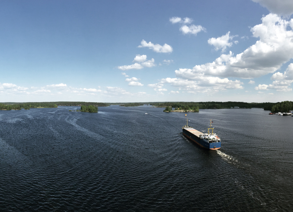 Freight,Ship,Going,Towards,Saimaa,Canal
