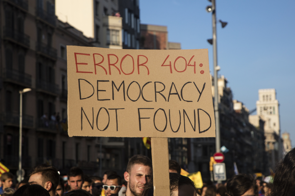 Barcelona,,Spain,-,October,3,,2017.,Demonstrators,Bearing,Placards,During
