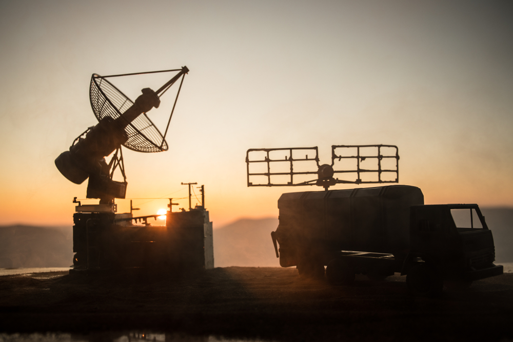 Creative,Artwork,Decoration.,Silhouette,Of,Mobile,Air,Defence,Truck,With