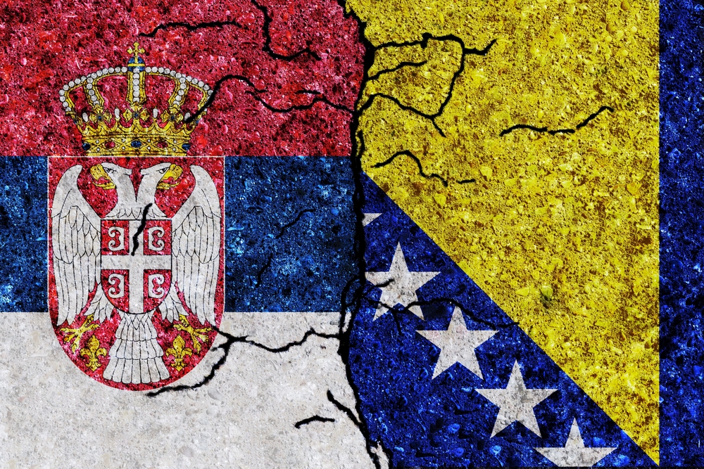 Serbia,And,Bosnia,And,Herzegovina,Painted,Flags,On,A,Wall