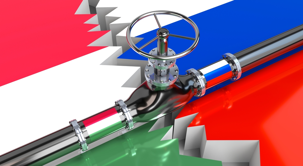 Gas,Pipeline,,Flags,Of,Hungary,And,Russia,-,3d,Illustration