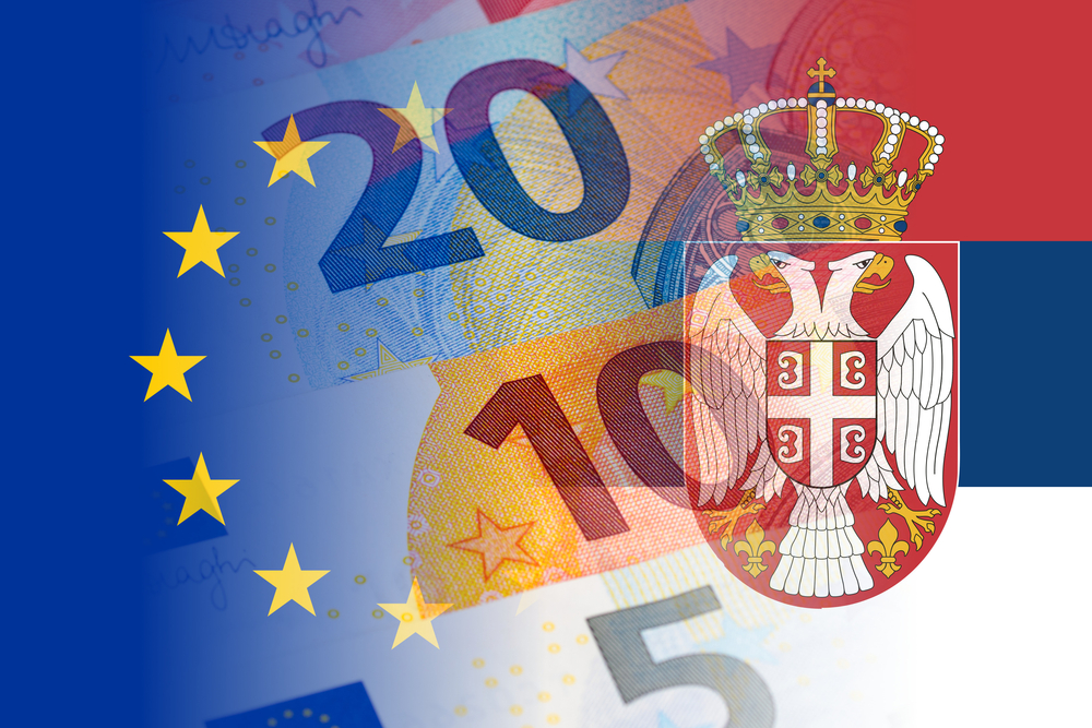 Serbia,And,Eu,Flag,With,Euro,Banknotes