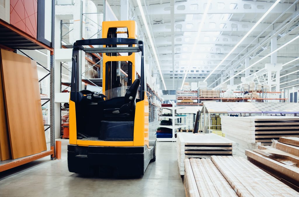 Forklift,Loader,Pallet,Building,Materials,Warehouse,,Logistics,Concept,,Construction,Of