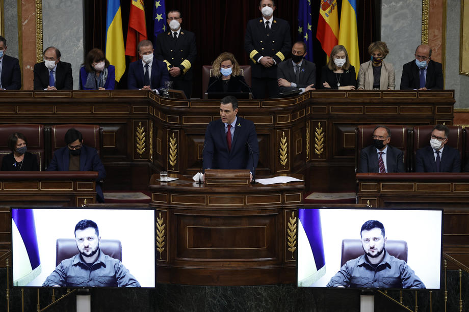 Ukrainian President Volodymyr Zelensky addresses Spanish Lower Chamber