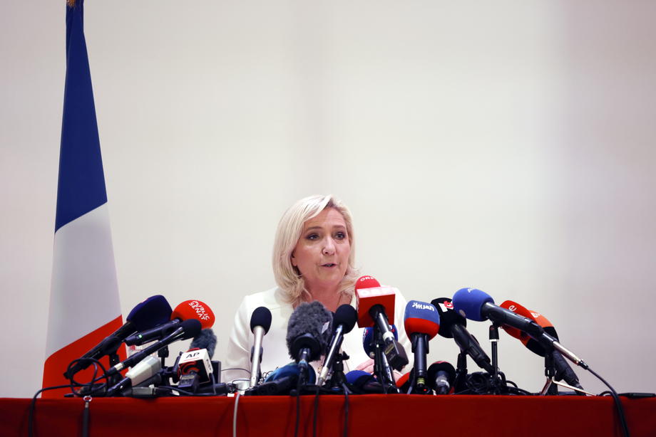 Marine Le Pen press conference on her Foreign Affairs politics in Paris
