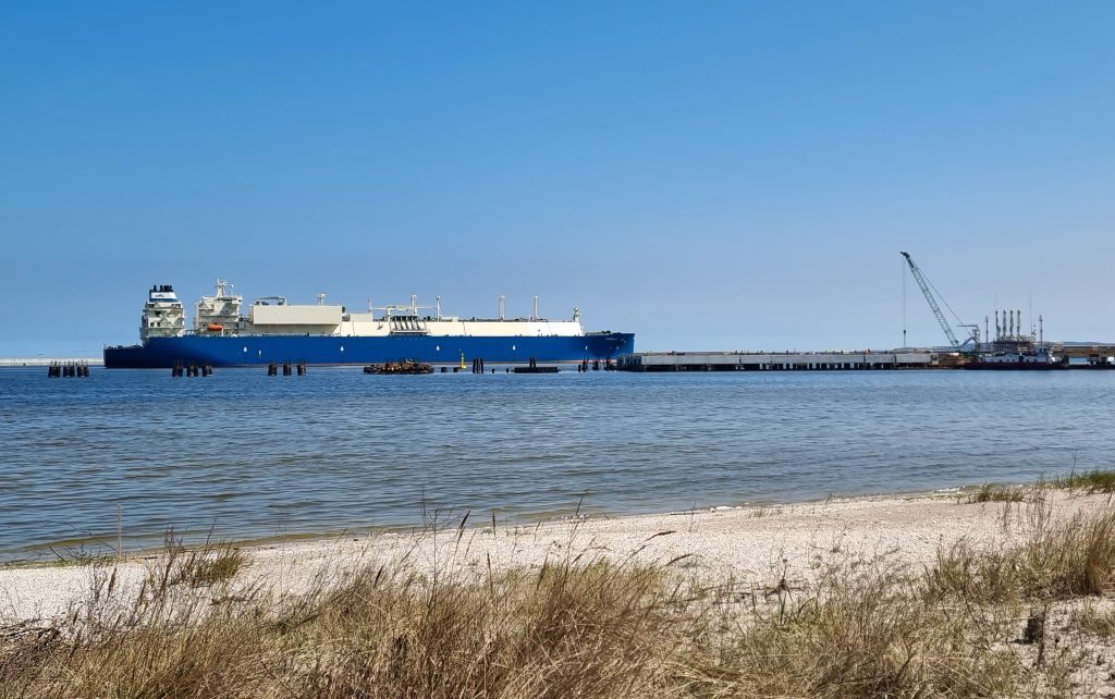 Gas tanker vessel Isabella enters the LNG Terminal Port in Swinoujscie