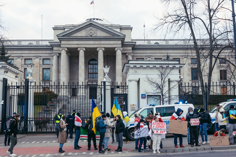 Warsaw,,Poland,-,February,25,,2022:,Group,Of,People,Protesting