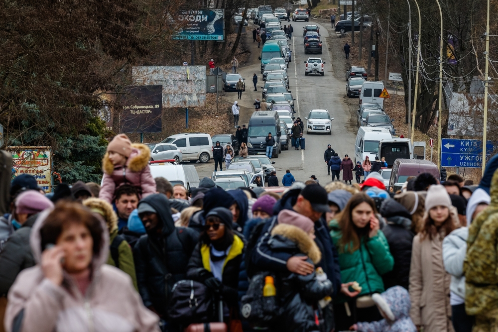 Uzhhorod,,Ukraine,-,February,26,,2022:,Refugees,Are,Waiting,For