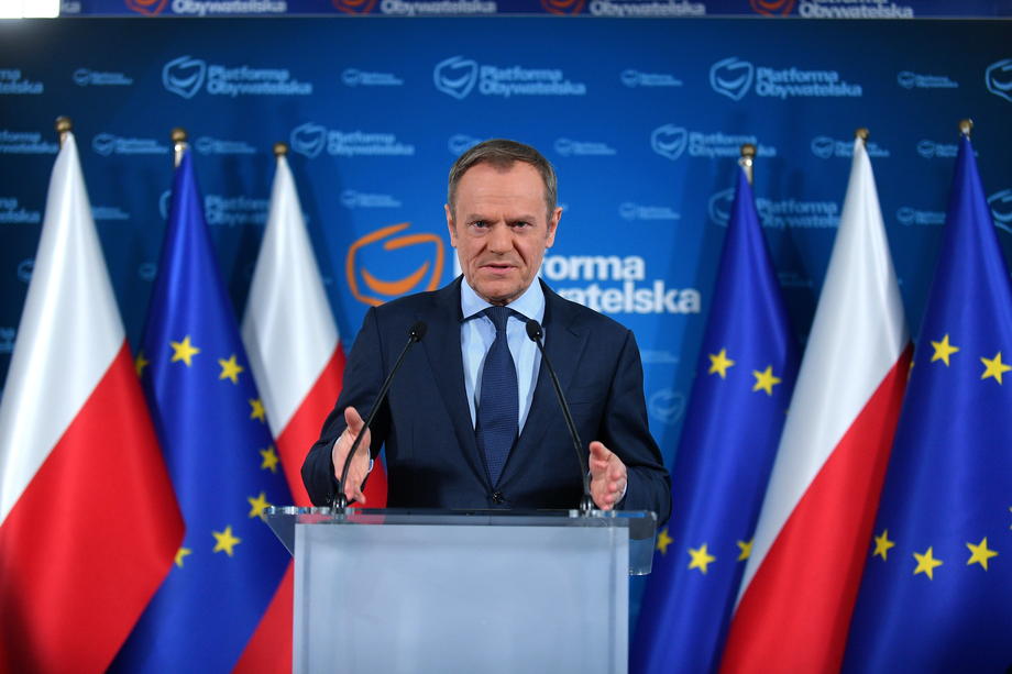 Donald Tusk holds press conference in Warsaw
