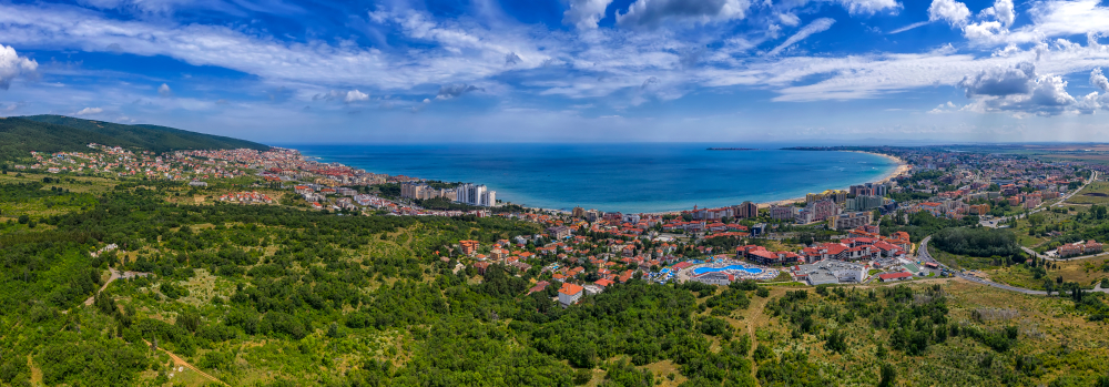 Amazing,Aerial,Panorama,Drone,View,Of,Bay,Sunny,Beach,,Nessebar,