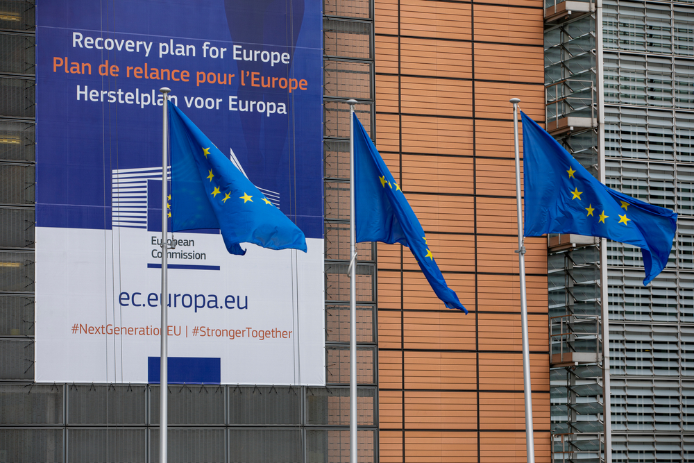 Brussels,,Belgium,-july,1st,,2020:,European,Flags,In,The,Wind