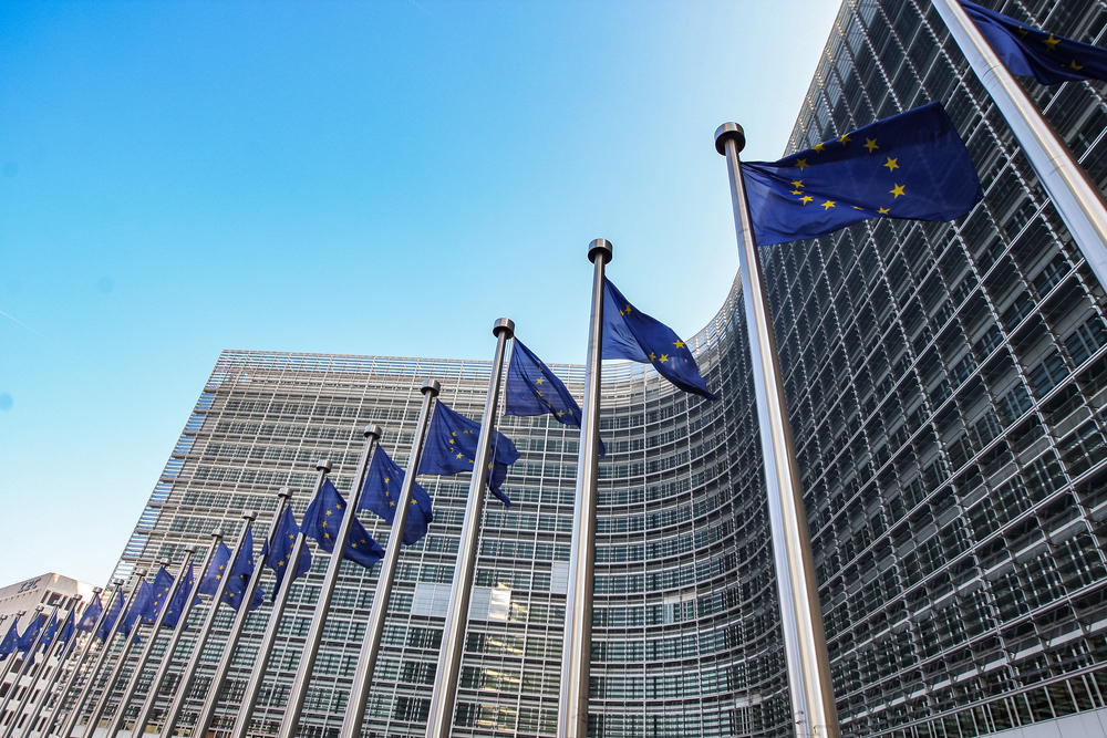 European,Flags,On,The,Background,Of,The,European,Parliament