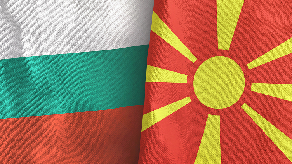 North,Macedonia,And,Bulgaria,Two,Folded,Flags,Together,3d,Rendering