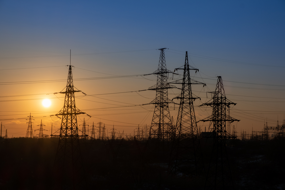 Grid,High,Voltage,Power,Lines.,High,Voltage,Tower,Sky,Sunset