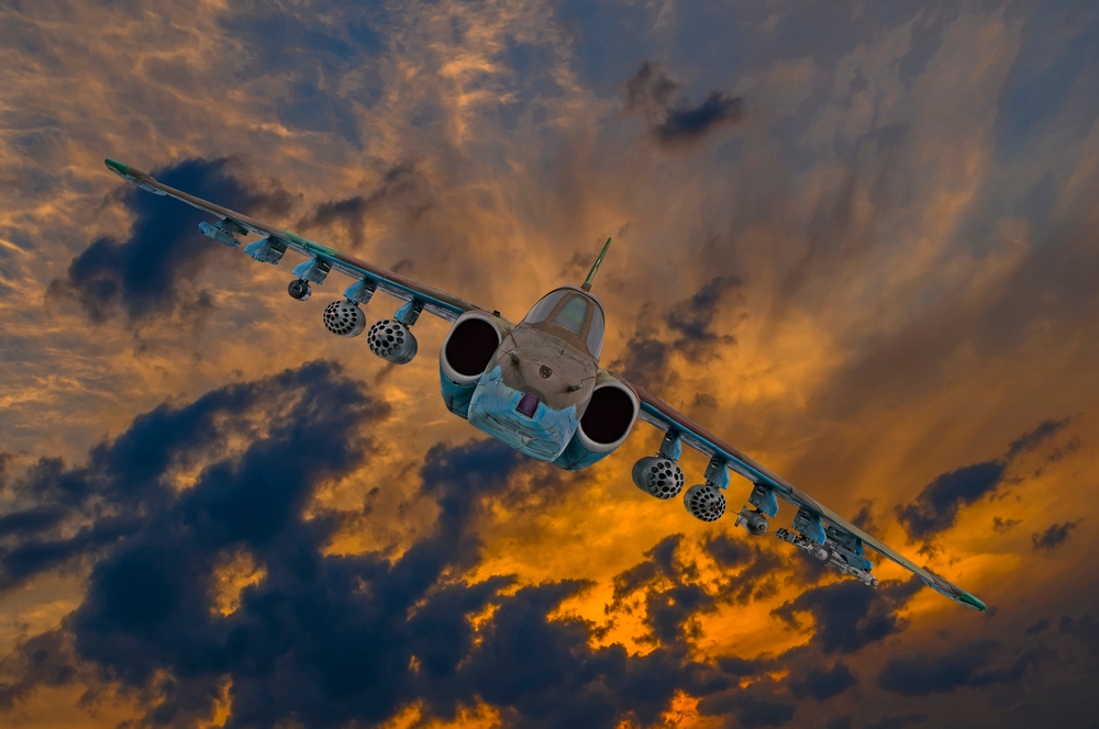 Soviet,Jet,Fighter,Su-25,In,Dramatic,Sunset,Sky.,Military,Strike