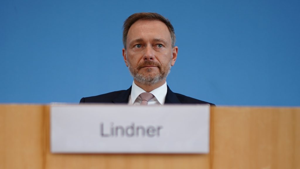 epa10045819 German Finance Minister Christian Lindner looks on during a press conference on a Government draft for the 2023 federal budget and the financial plan to 2026 in Berlin, Germany, 01 July 2022. The Government draft was discussed earlier in the day during a weekly cabinet meeting.  EPA-EFE/CLEMENS BILAN