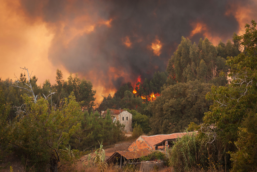 Forest,Wild,Fire,Near,Houses,On,Portugal,Summer