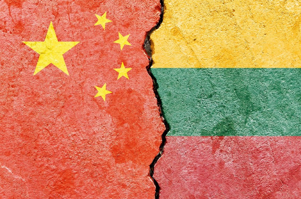 Grunge,China,Vs,Lithuania,National,Flags,Icon,Pattern,Isolated,On
