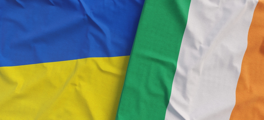Flags,Of,Ukraine,And,Ireland.,Linen,Flags,Close,Up.,Flag