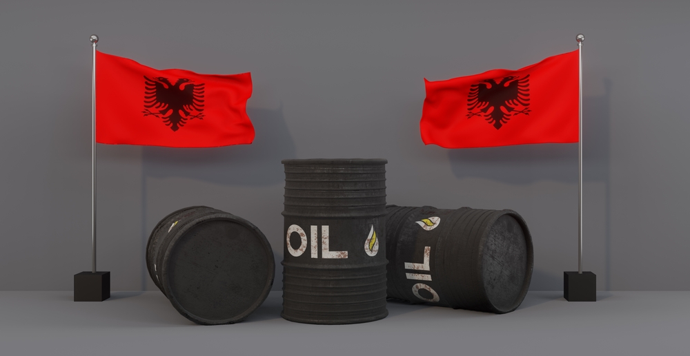 Albania,Oil,,Oil,Barrel,Background,,Albania,Flag,On,Barrel.,Oil