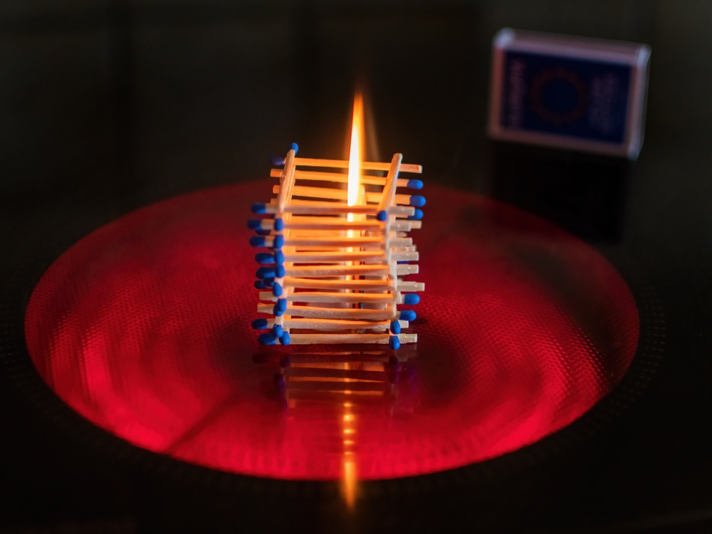 Concept,Idea,With,Matchsticks,On,The,Electric,Stovetop,For,Global