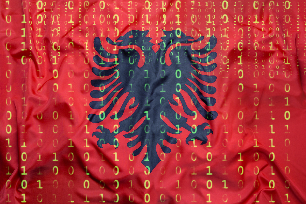 Data,Protection,,Binary,Code,With,Albania,Flag