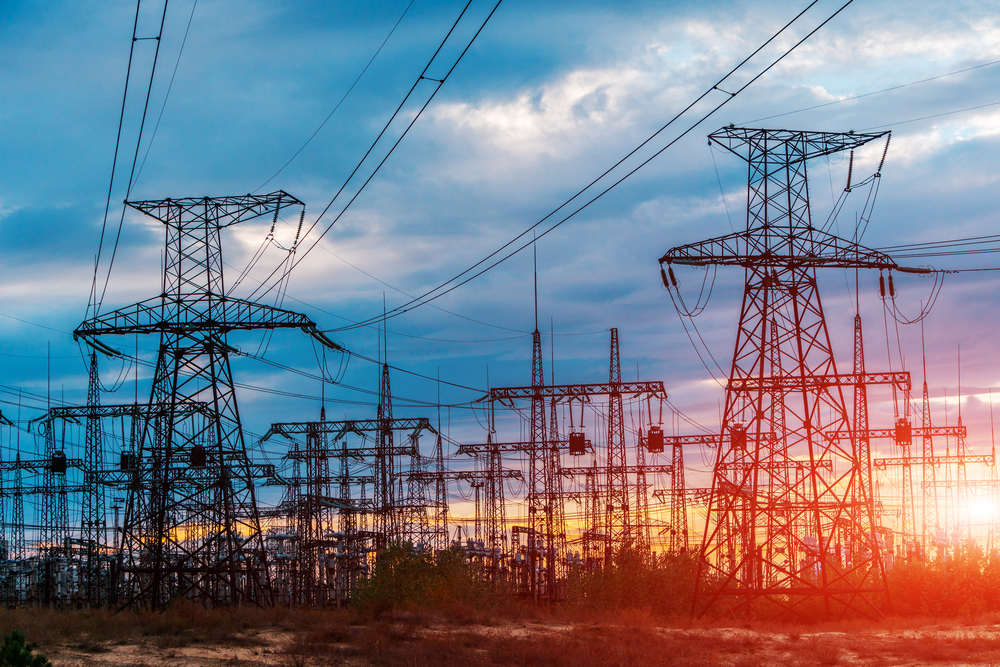 Distribution,Electric,Substation,With,Power,Lines,And,Transformers.
