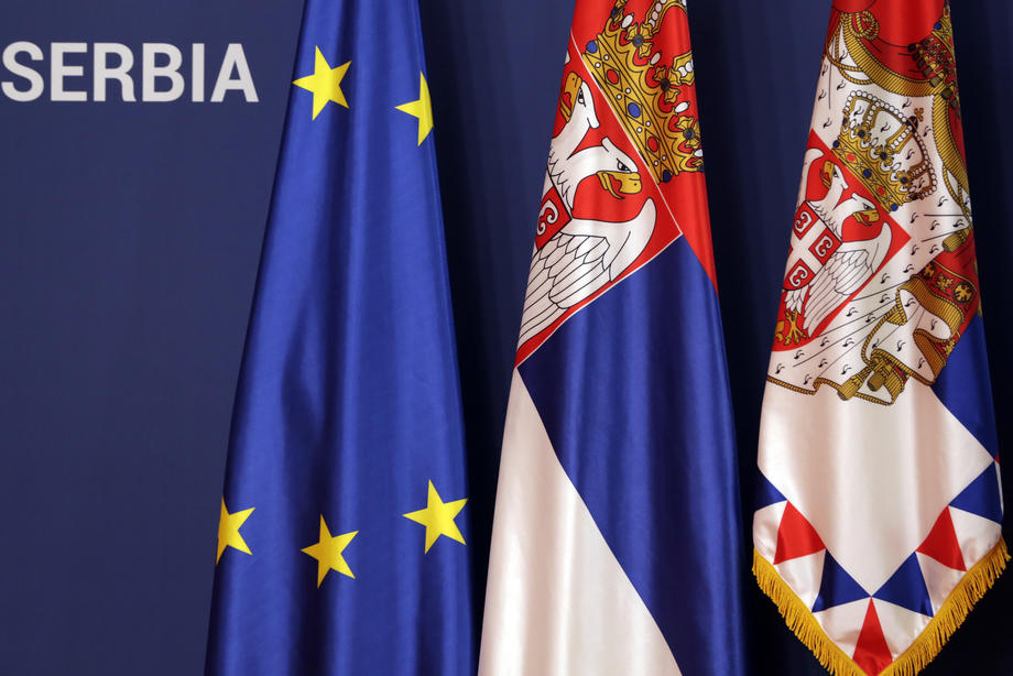 Serbian President Aleksandar Vucic holds a press conference