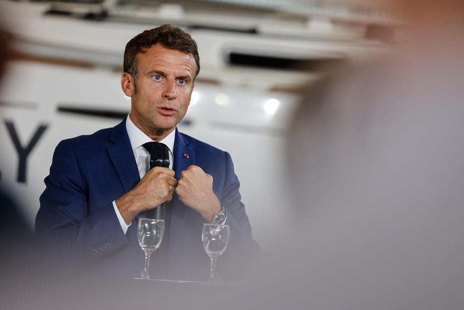 French President Emmanuel Macron visits Eric Tabarly high school in Les Sables-d’Olonne