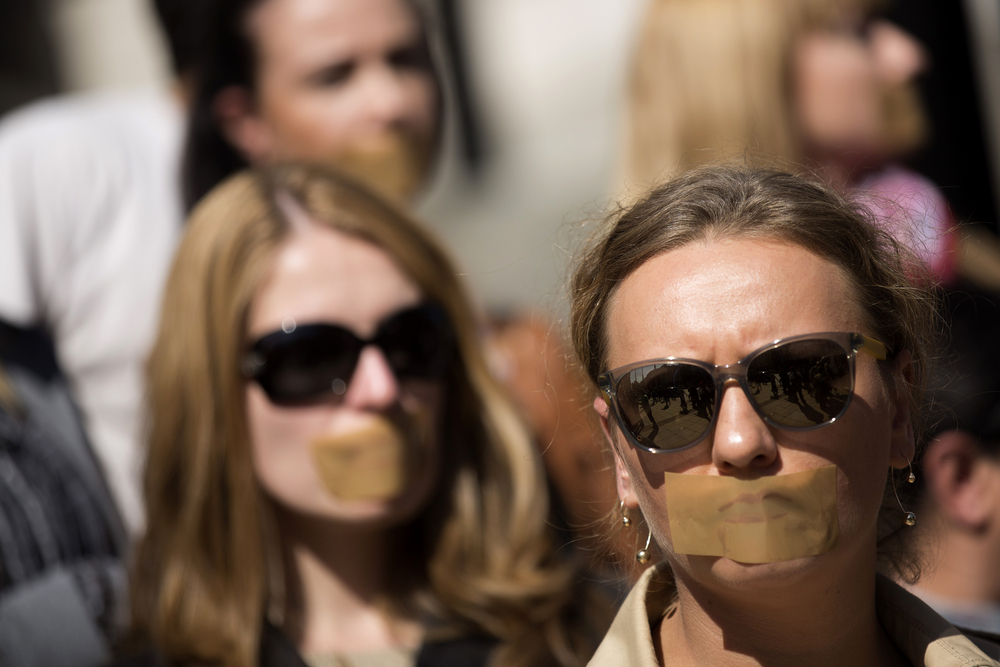 Sofia,,Bulgaria,-,October,1,,2014:,Journalists,Protest,With,Taped