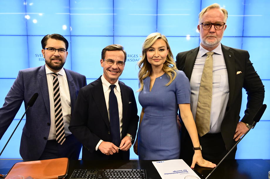 Party leaders address media about formation of new Swedish government
