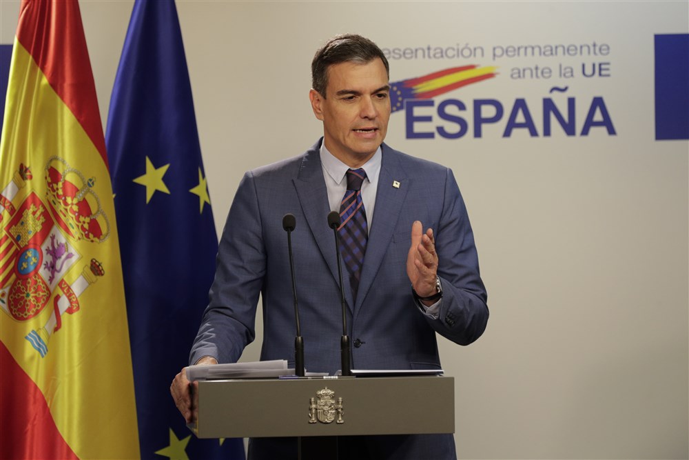 Spain’s Prime minister Pedro Sanchez presser at the end of the EU Council meeting