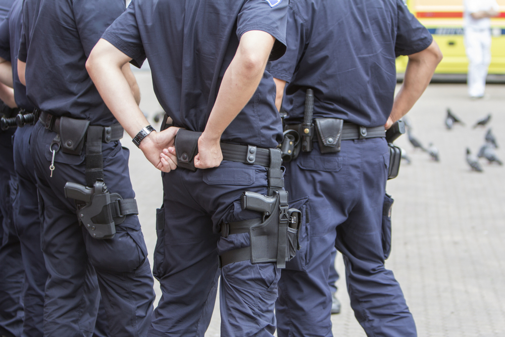 Intervention,Police,Station,On,The,City,Street,Monitors,The,Security
