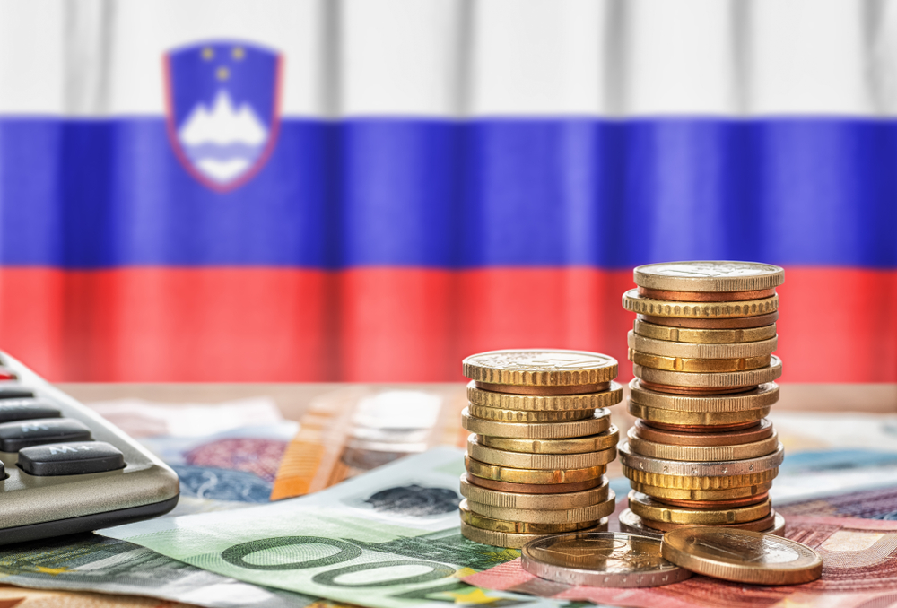 Euro,Banknotes,And,Coins,In,Front,Of,The,National,Flag