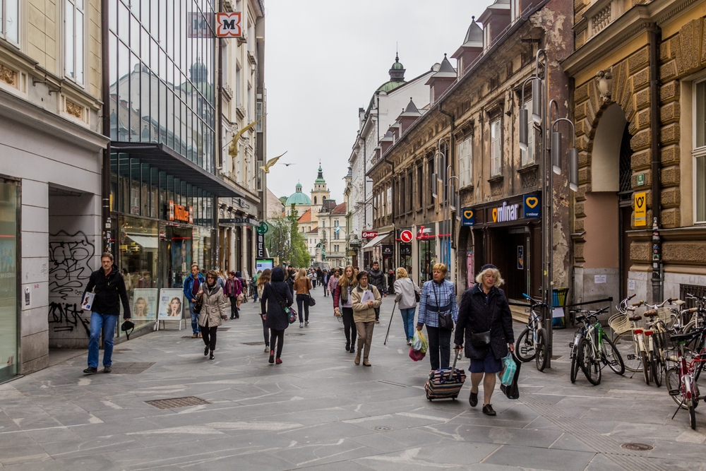 Ljubljana,,Slovenia,-,May,14,,2019:,Pedestrian,Copova,Street,In