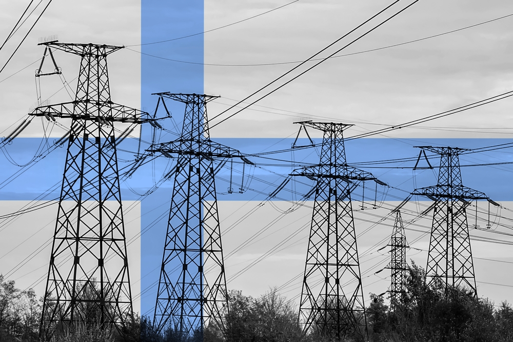 Power,Line,And,Flag,Of,Finland.,Energy,Crisis.,Concept,Of