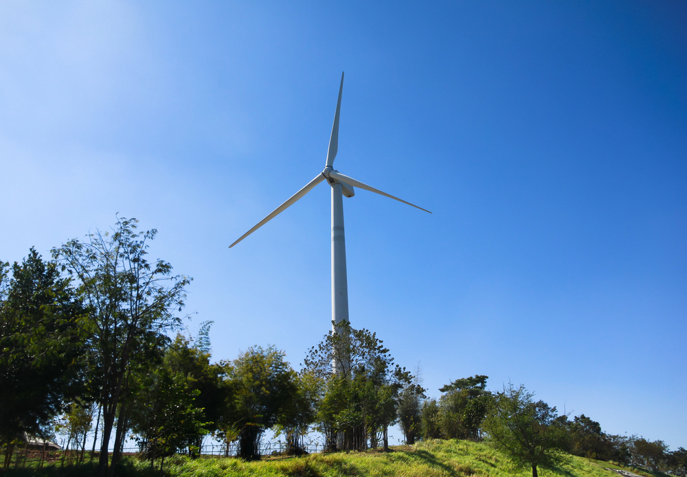 Wind,Turbine,Renewable,Energy,Source,Summer,Landscape,With,Clear,Blue
