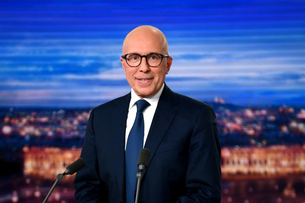 Newly-elected LR president Eric Ciotti at evening news broadcast of French TV
